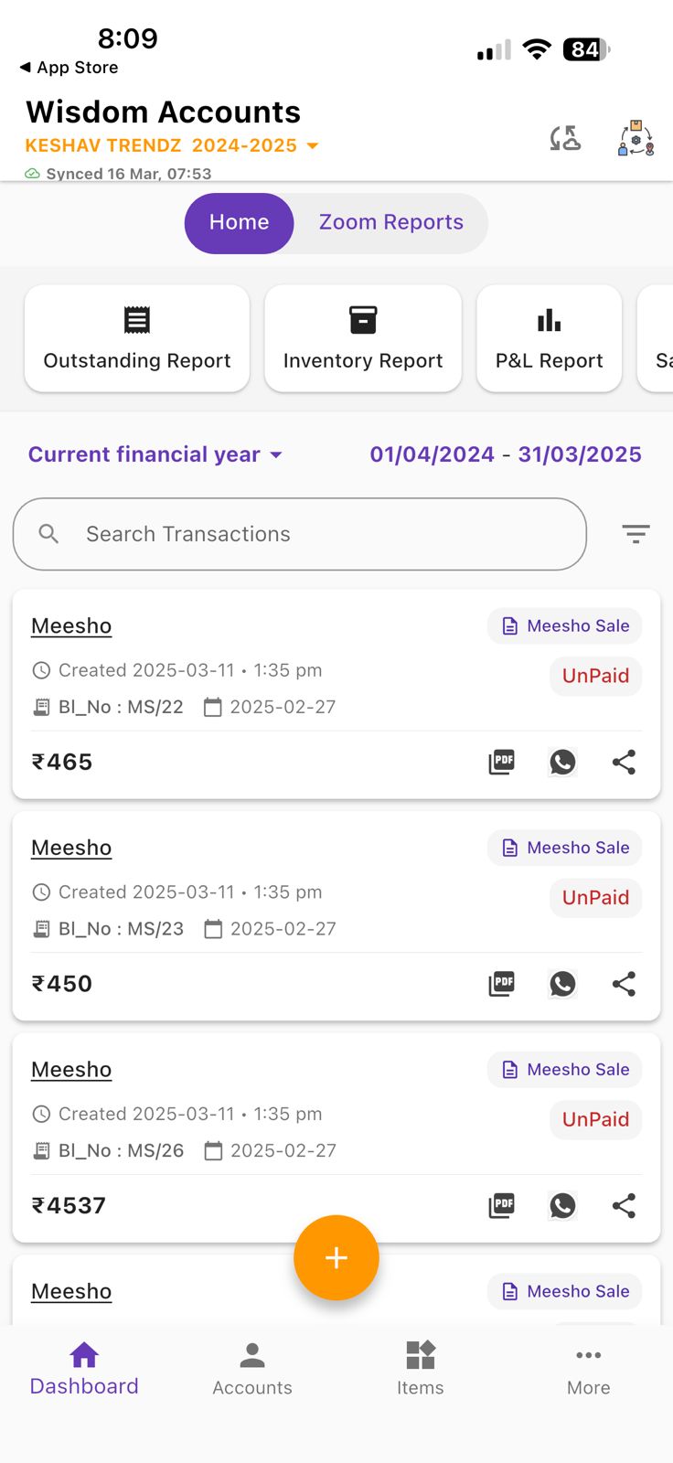 Wisdom Accounts dashboard screenshot