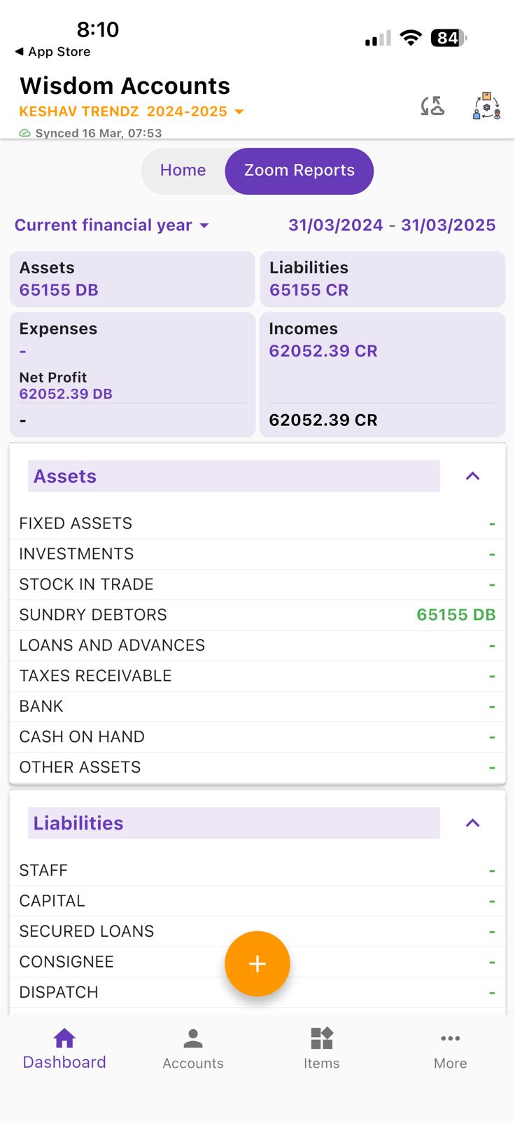 Zoom Reports — assets, liabilities, P&L at a glance
